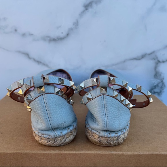 Valentino Rockstud textured leather ankle-wrap espadrille flat sandal IT 39 US 9 - Picture 6 of 16